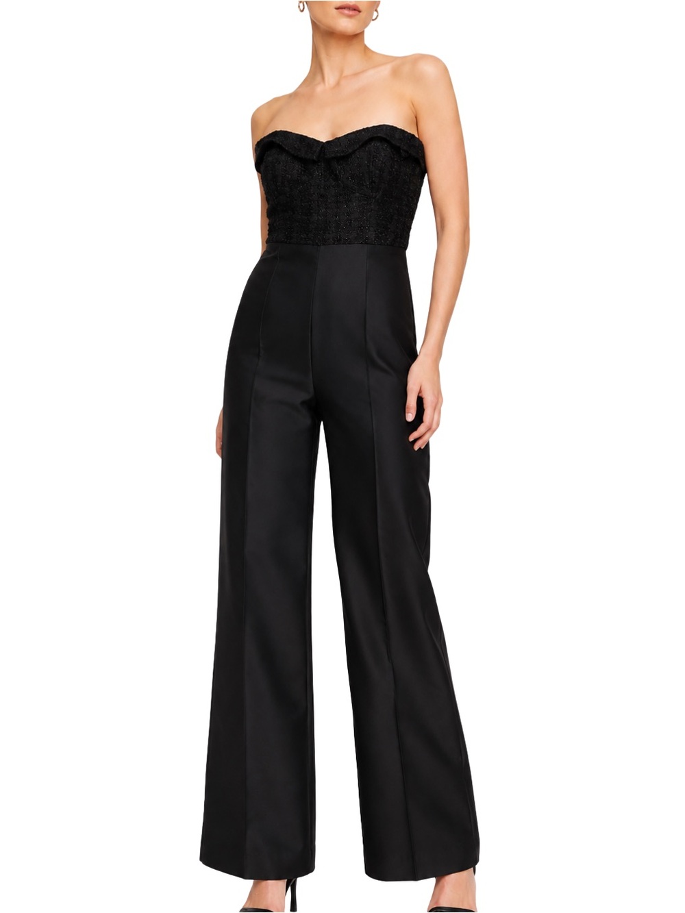 Ted Baker Black Tweed Bustier Wide Leg Formal Jumpsuit Karlina Style Size 2